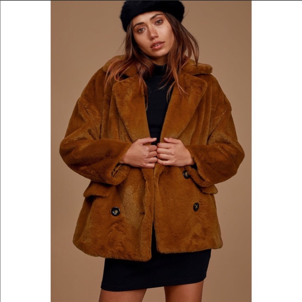Free people brown faux fur coat